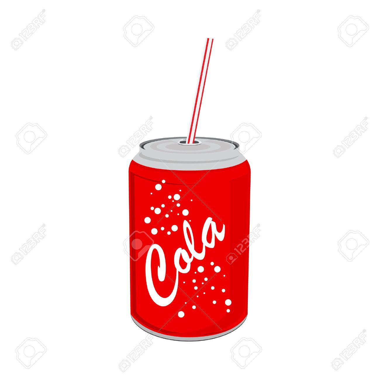 Vector illustration beverage can with straw. Red tin cola can with label. Soda can icon. - 55645396 Vector illustration beverage can with straw. Red tin cola can with label. Soda can icon. - 55645396