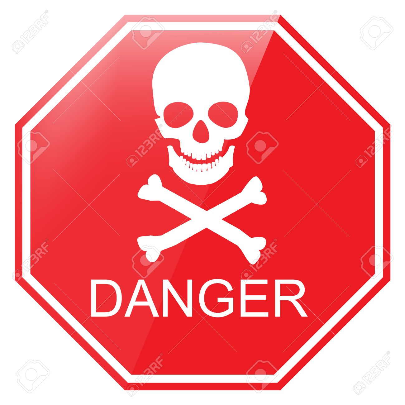 vector illustration red octagon danger sign with skull symbol