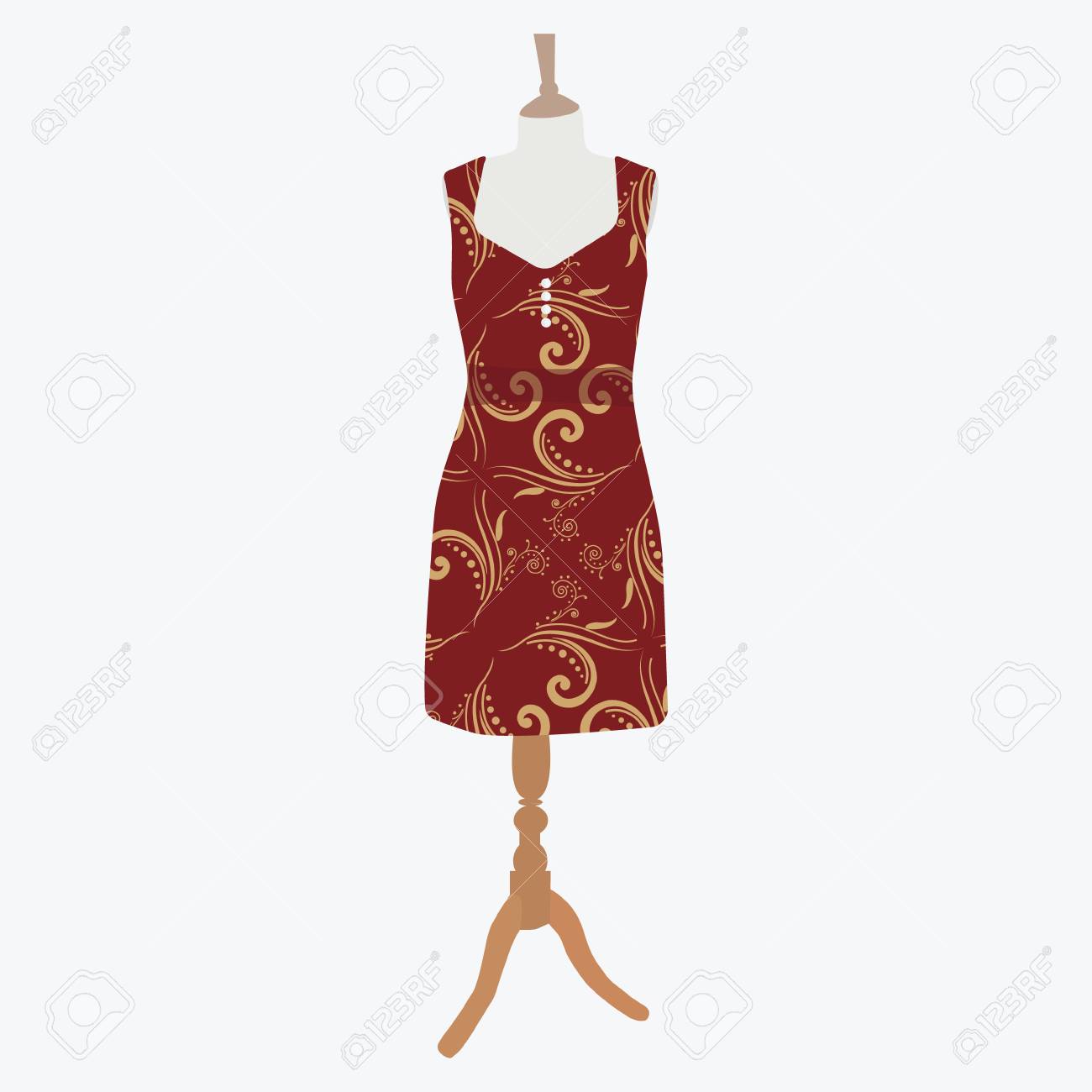 Raster Illustration élégant Cocktail Robe De Soirée Femme Sur Mannequin Pour Boutique Robe Rouge Bordo Avec Motif