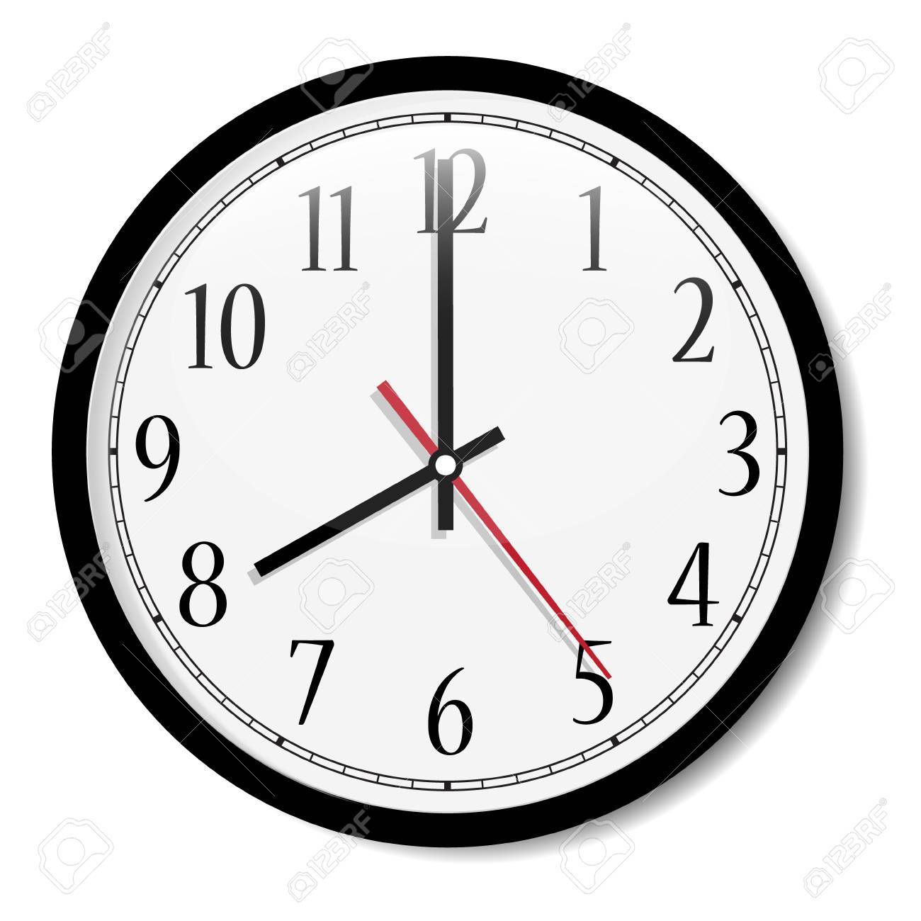 ラスター シンプルな古典的な黒と白は 白で隔離壁時計をラウンドします 壁の時計を示しています 8 の写真素材 画像素材 Image