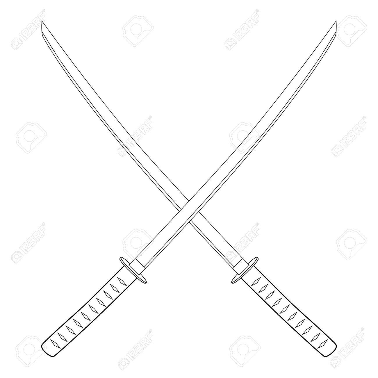 Raster Illustration épées Croisées Katana Japonais Décrivent Le Dessin Samurai épée Arme Traditionnelle Banque D Images Et Photos Libres De Droits Image 61903261