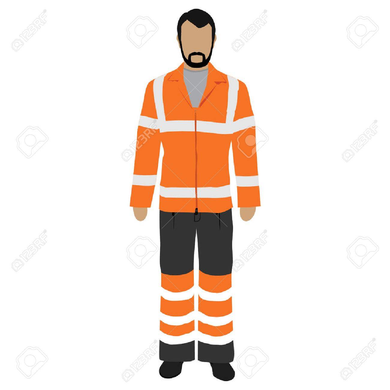 Vector illustration worker in orange safety jacket. Worker safety clothing. Protective worker uniform jacket with reflective stripes. - 69461951 Vector illustration worker in orange safety jacket. Worker safety clothing. Protective worker uniform jacket with reflective stripes. - 69461951