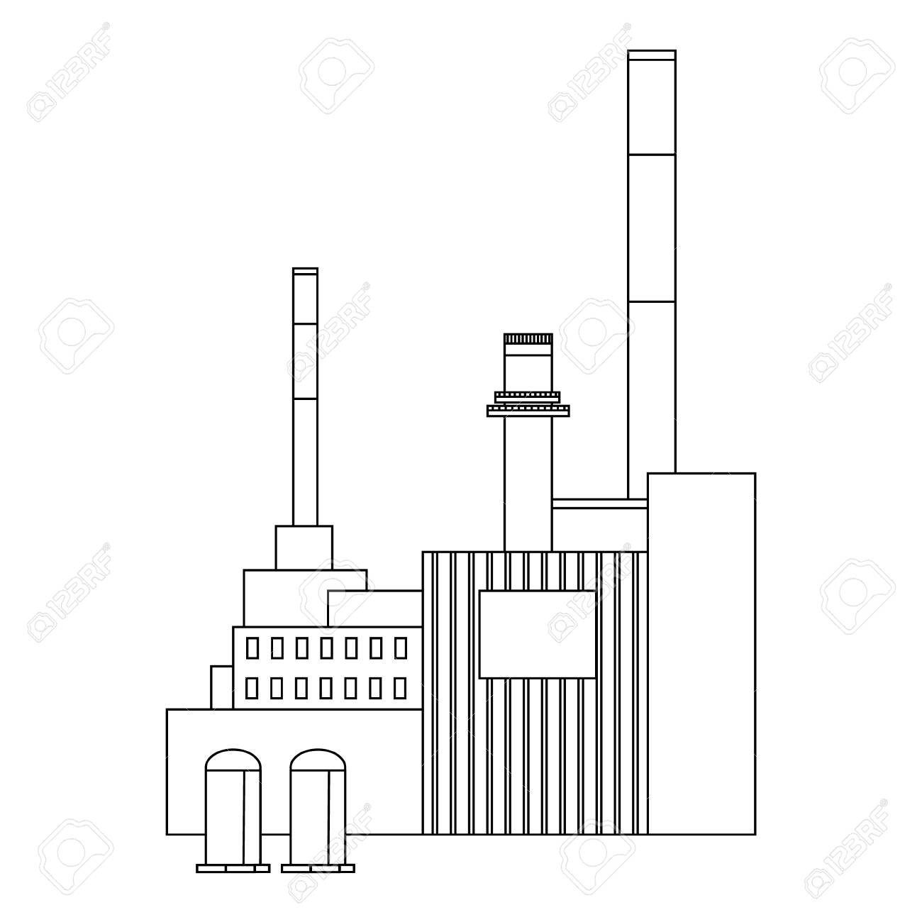 Raster Illustration Factory Power Electricity Industry Manufactory