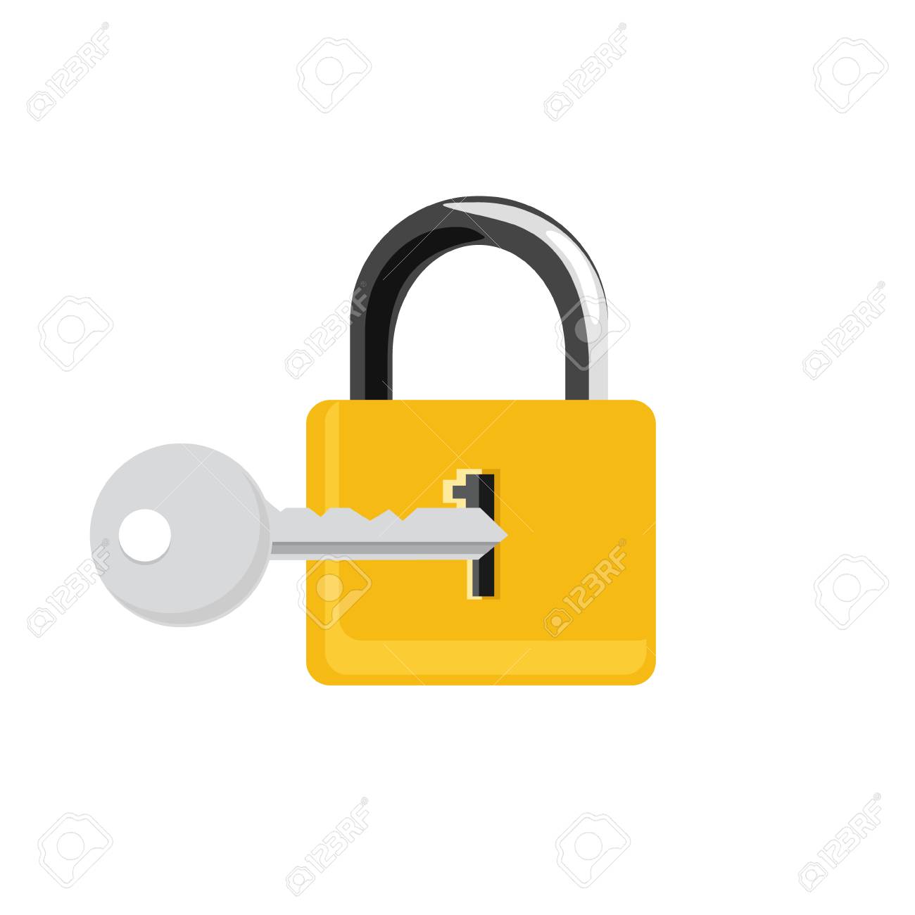 ラスター図には ゴールデン ロックと白い背景に分離した銀の鍵が閉じられます ロック 鍵のアイコン セット コレクション 南京錠 の写真素材 画像素材 Image