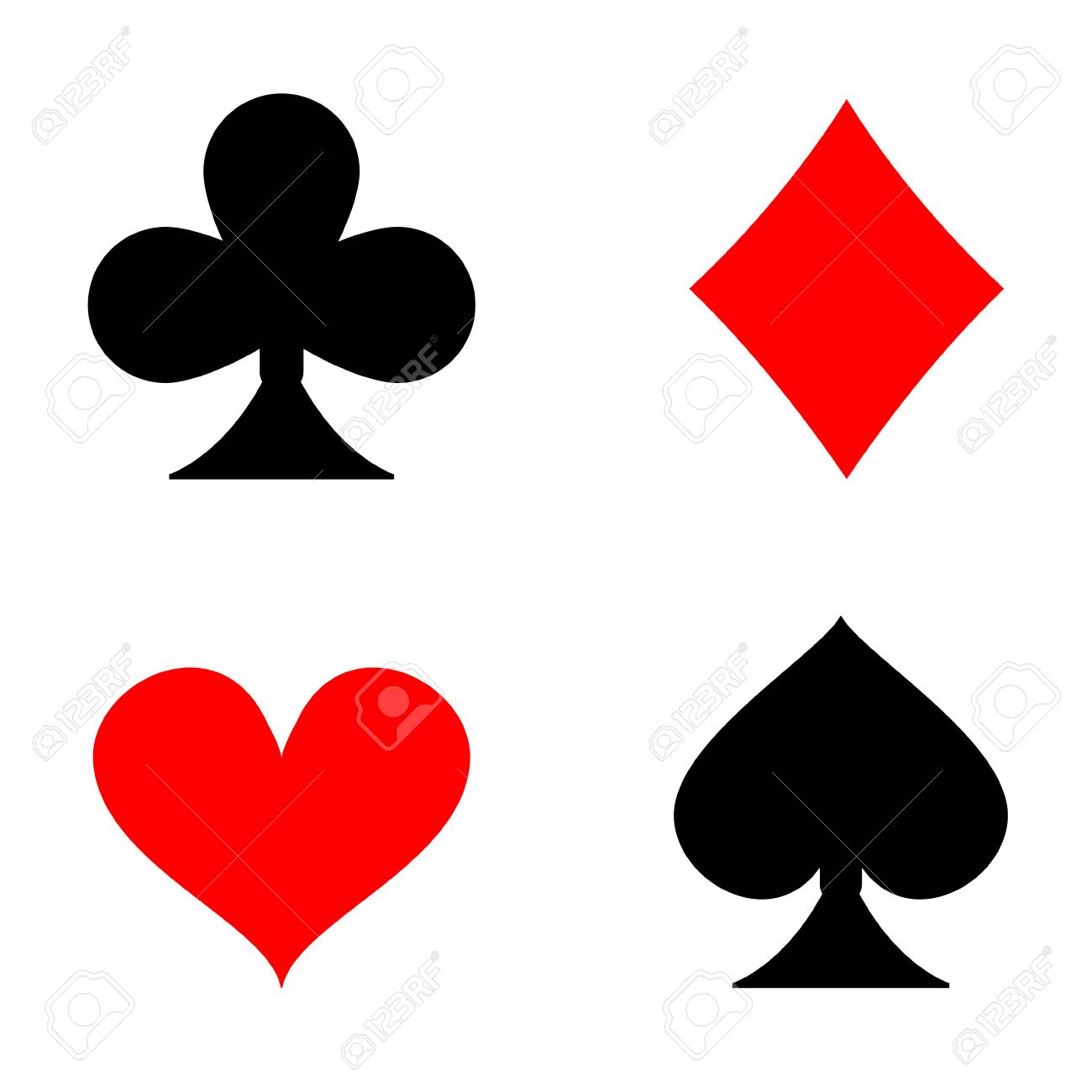 トランプのスーツが白い背景で隔離のラスター イラスト セット。 スペード、ハート、ダイヤ、クラブの写真素材・画像素材 Image 77134787