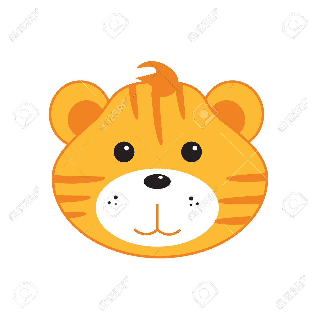 raster illustration cute baby tiger character face icon cartoon