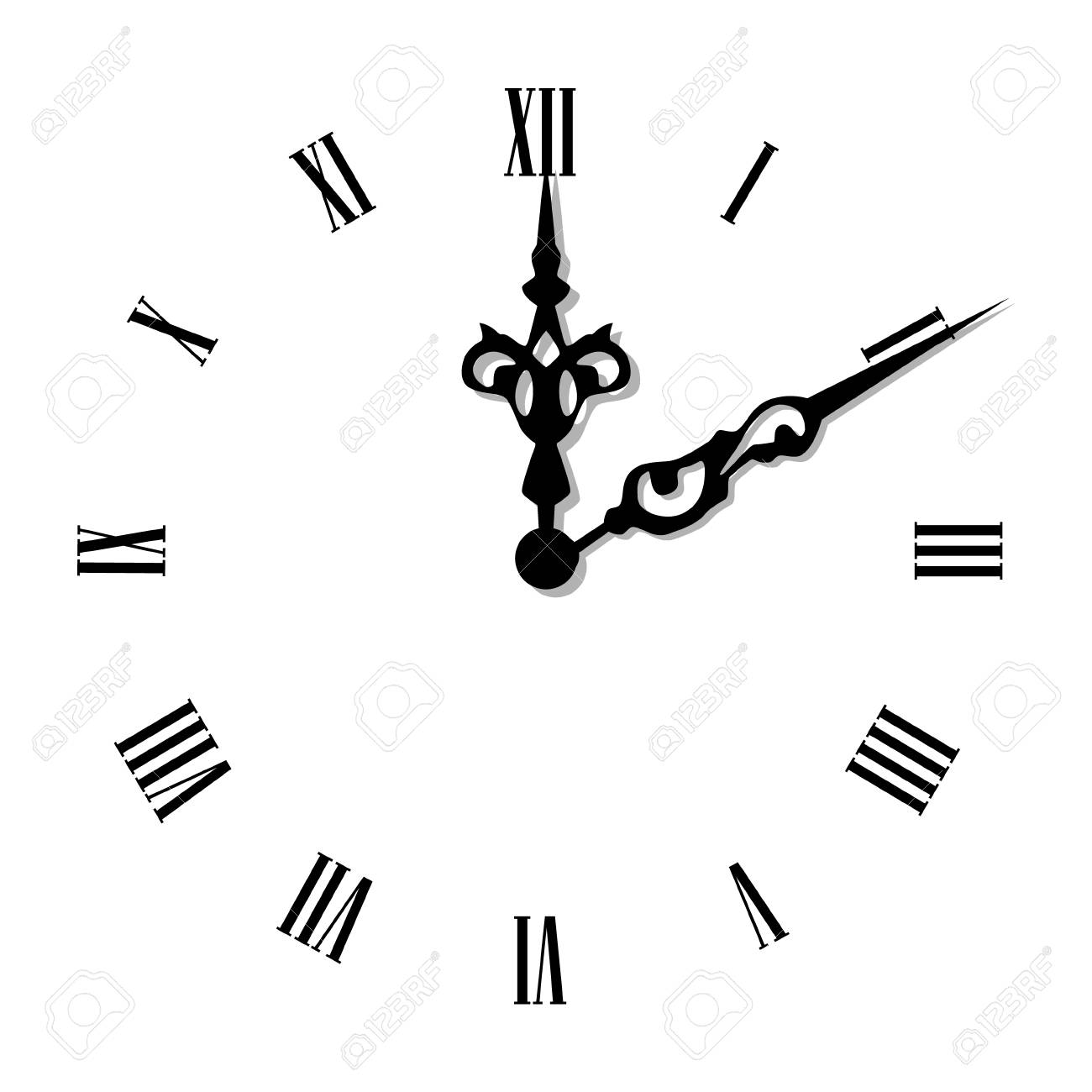 ベクトル イラスト エレガントな壁掛け時計ビンテージの時針が白い背景で隔離 壁の時計は 8 を示しています ローマ数字の時計 のイラスト素材 ベクタ Image