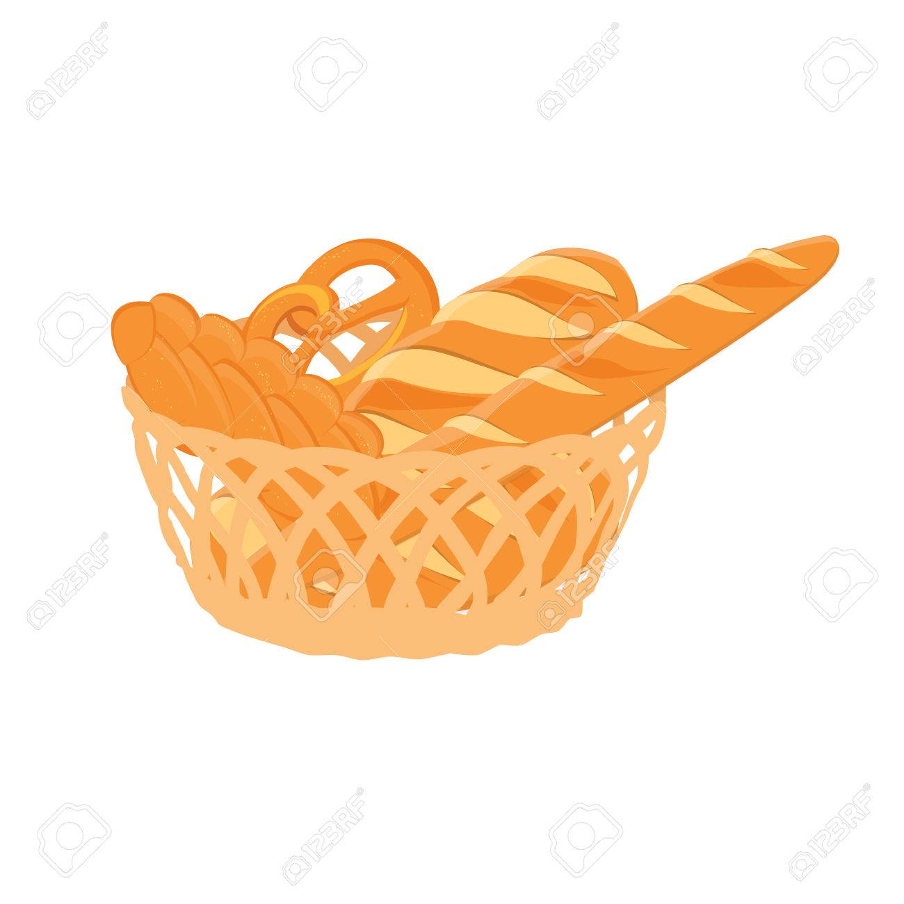 Vector Illustration Wicker Basket With Full With Bakery. Bread And Buns  Royalty Free SVG, Cliparts, Vectors, and Stock Illustration. Image 83396419., image size:1300x1300