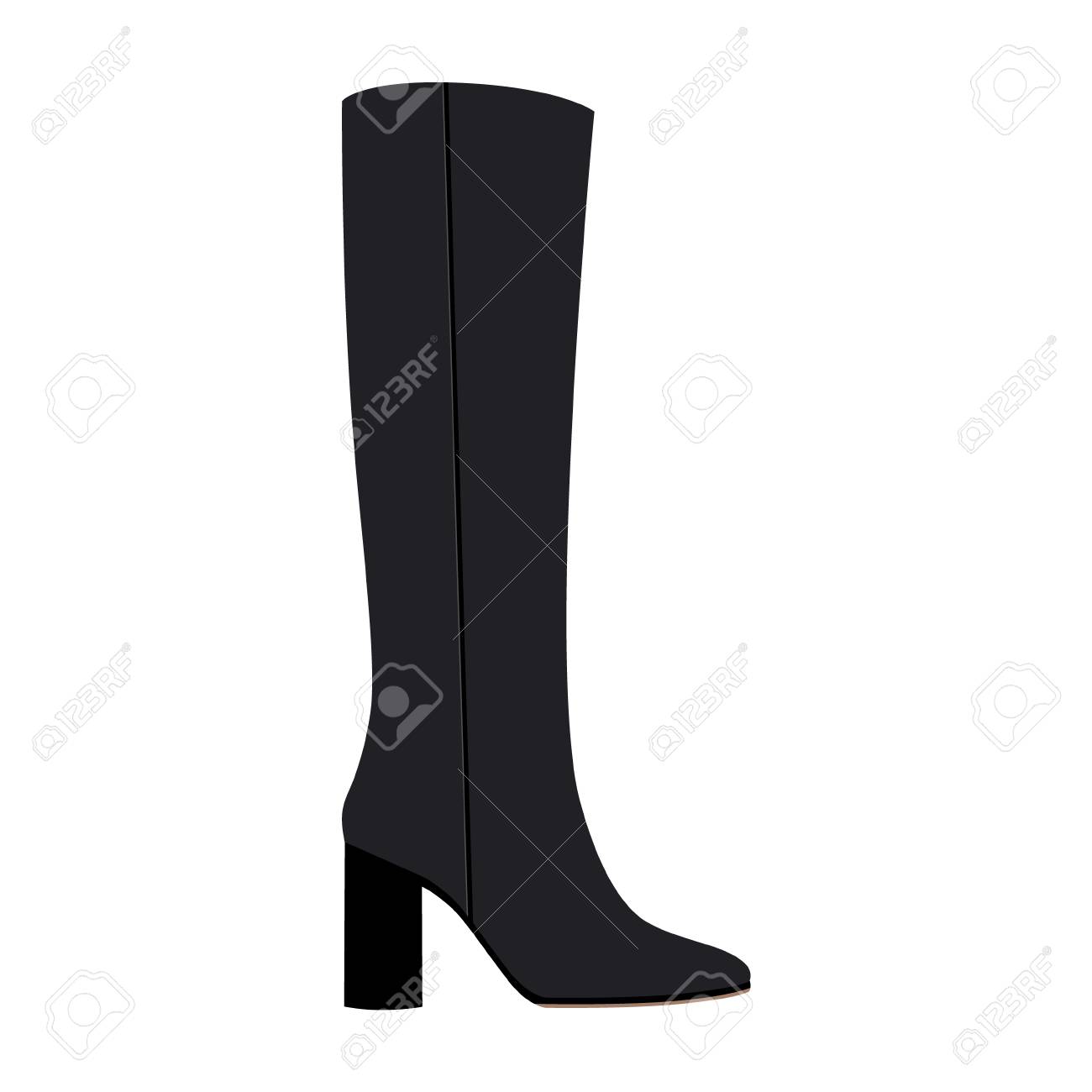 Raster Illustratie Mode Zwarte Vrouw Hoge Knie Laarzen Met Vrouw In Goth Laarzen Met Hoge Hak Geïsoleerd Royalty Vrije