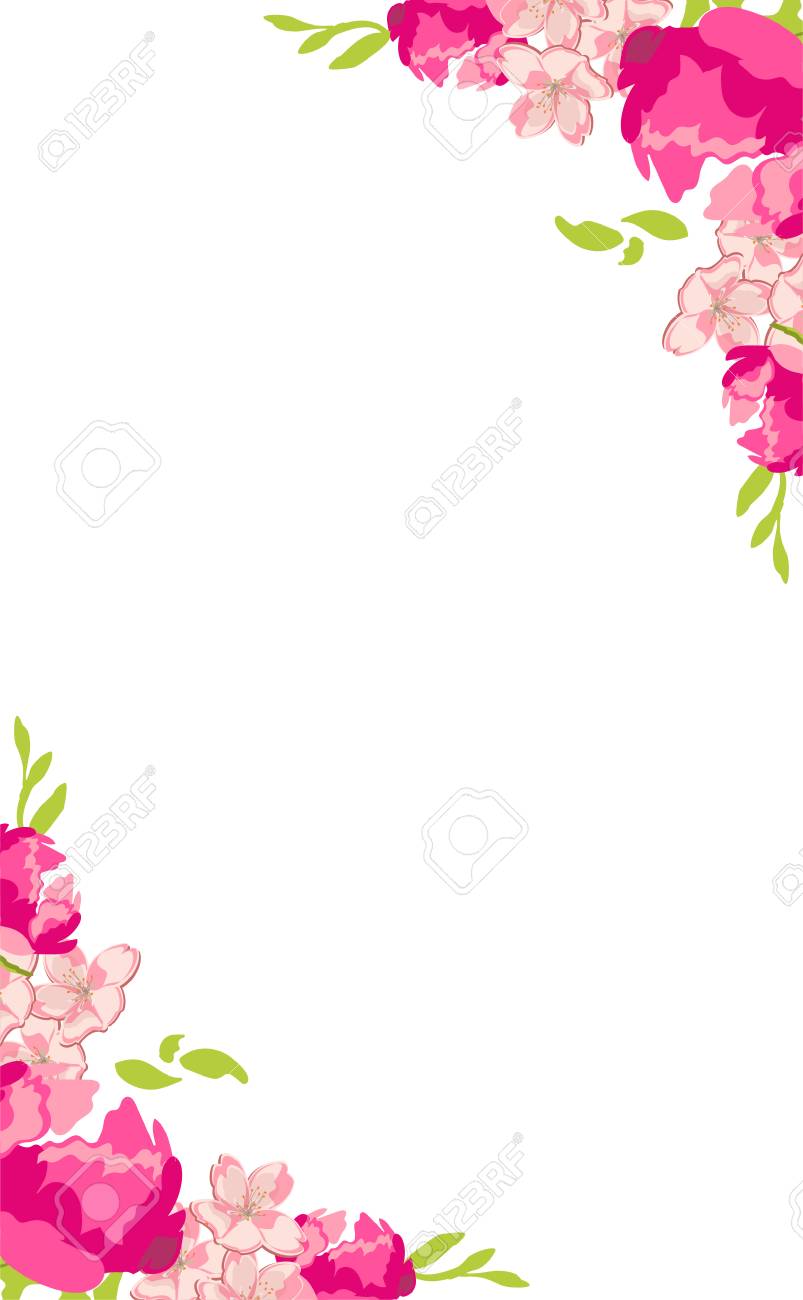Raster Illustration Decorative Floral Frame With Pink Peony Flower Invitation Card Background Design Template Stock Photo Picture And Royalty Free Image Image 94071266