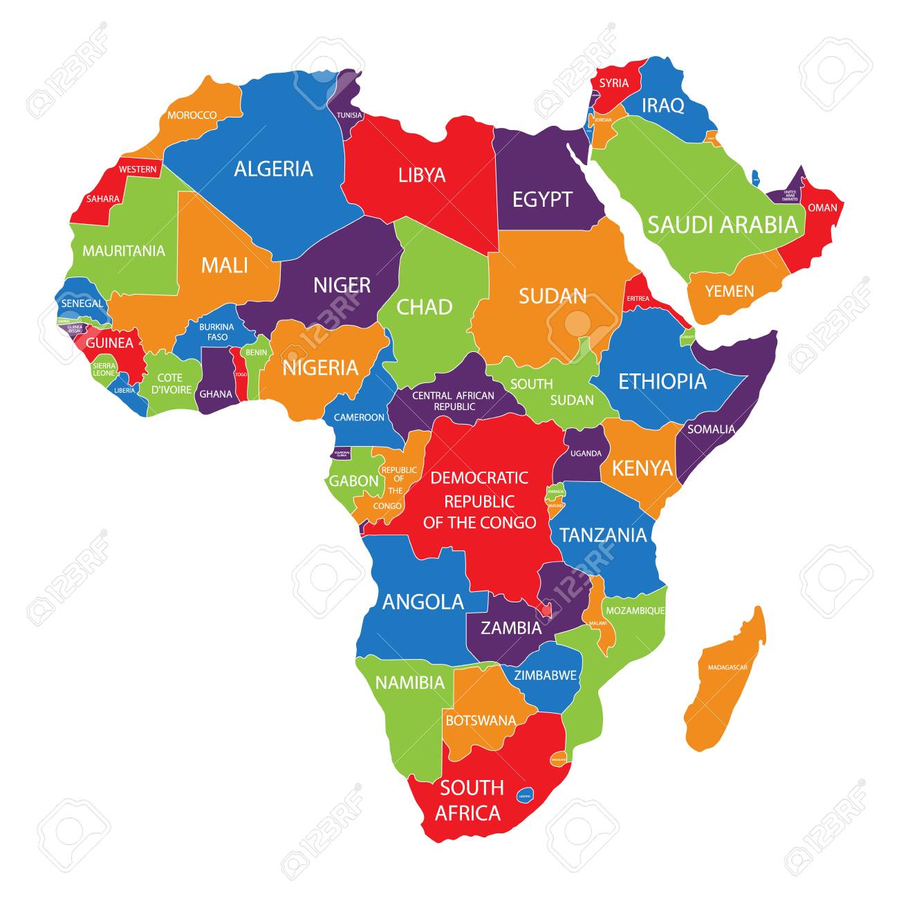 Map Of Africa With Names Raster Illustration Africa Map With Countries Names Isolated 