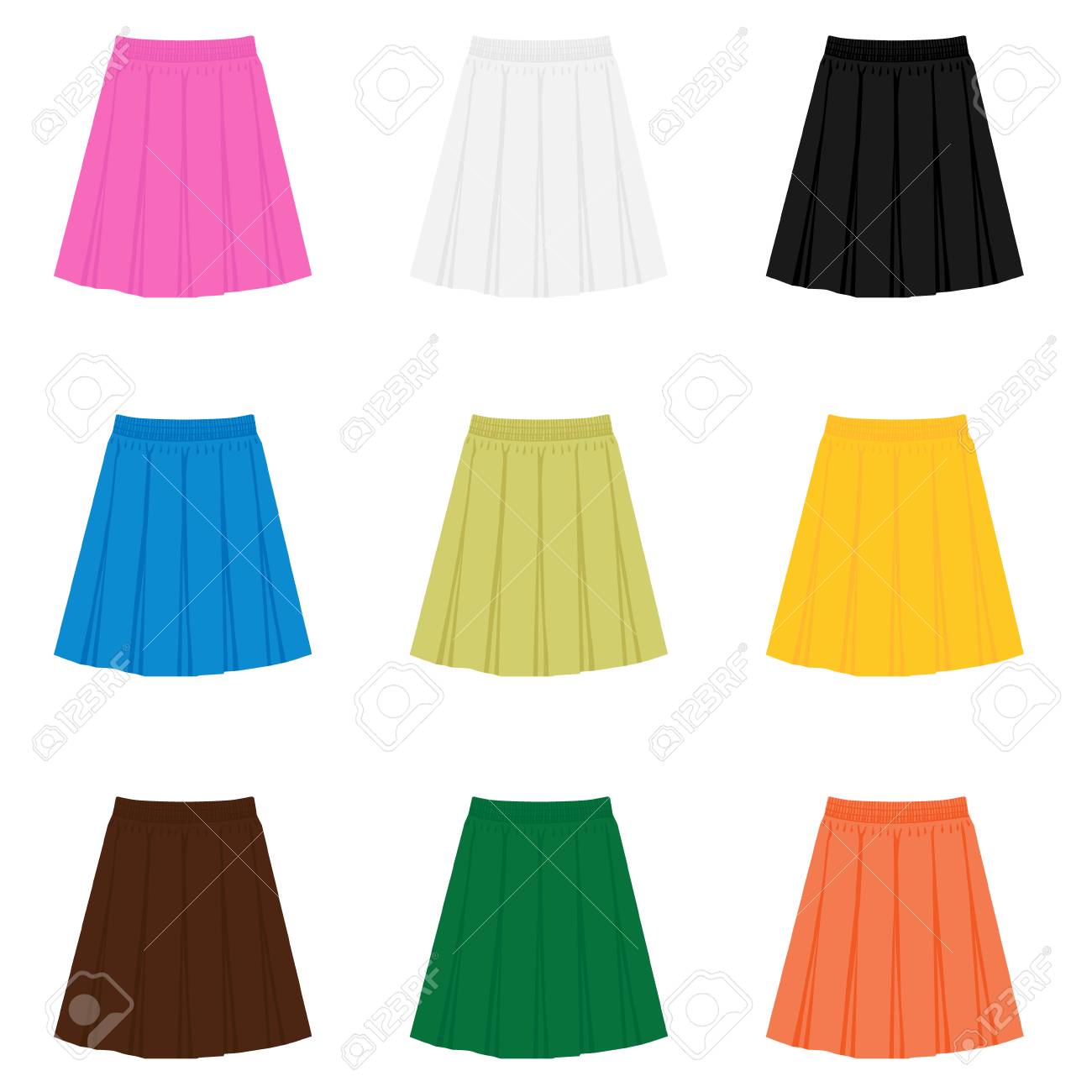 Vector skirt template, design fashion woman illustration. Women box pleated skirt set, collection - 116070705 Vector skirt template, design fashion woman illustration. Women box pleated skirt set, collection - 116070705
