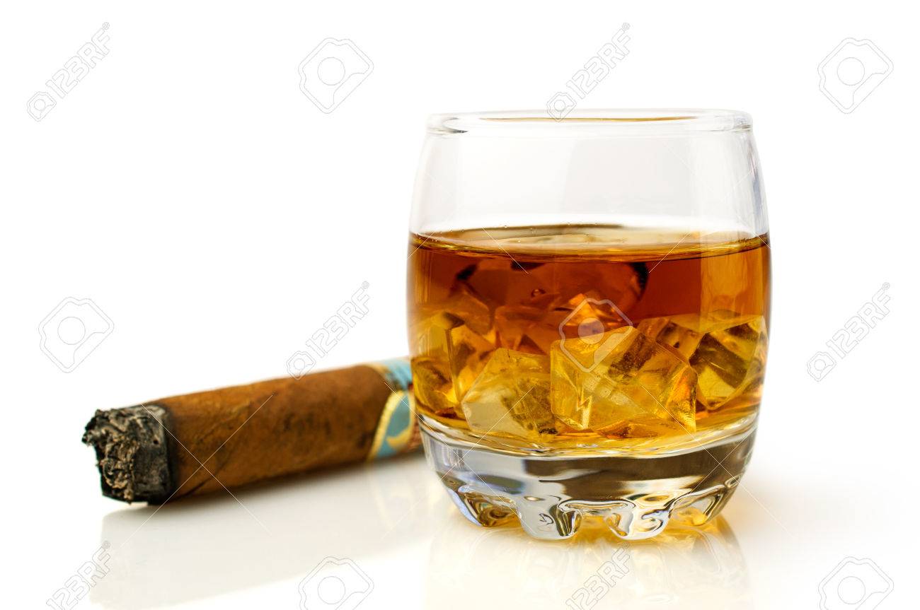 Download Whiskey With Ice Cubes And Cigar Isolated On White Background Stock Photo Picture And Royalty Free Image Image 36245657 Yellowimages Mockups