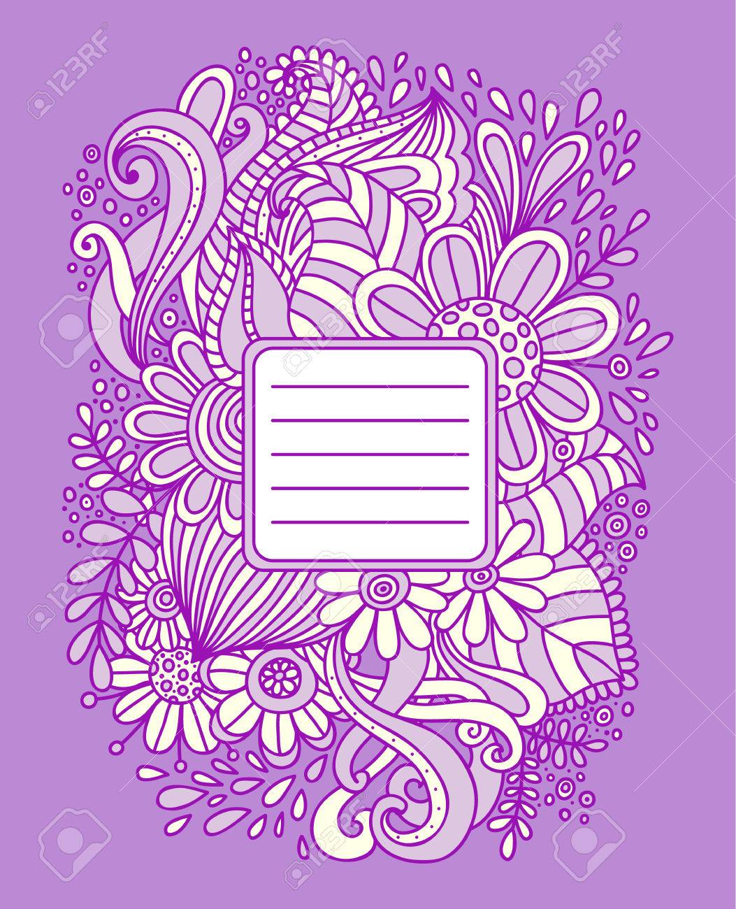 mano floral dibujado marco plantilla del doodle abstracto para portada de cuaderno