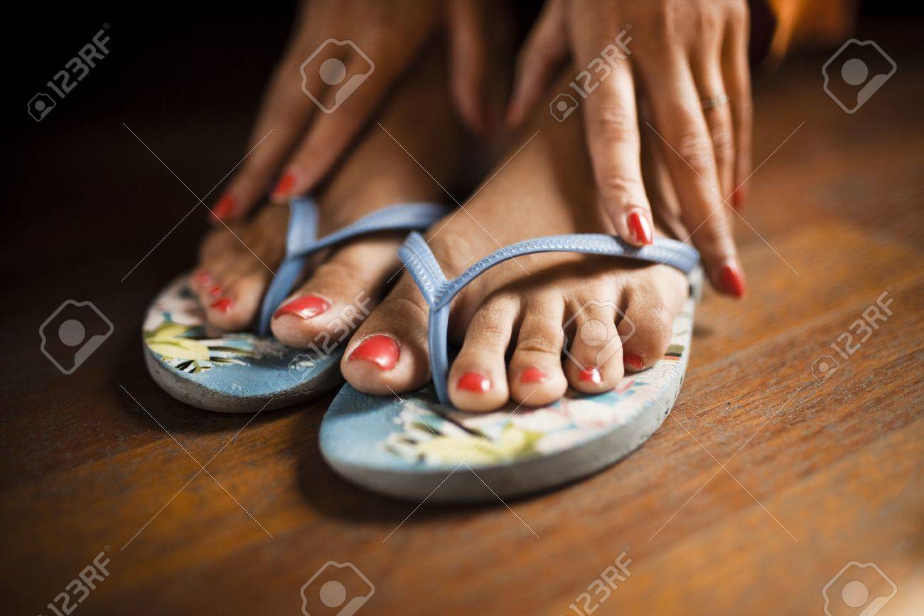 red rubber flip flops