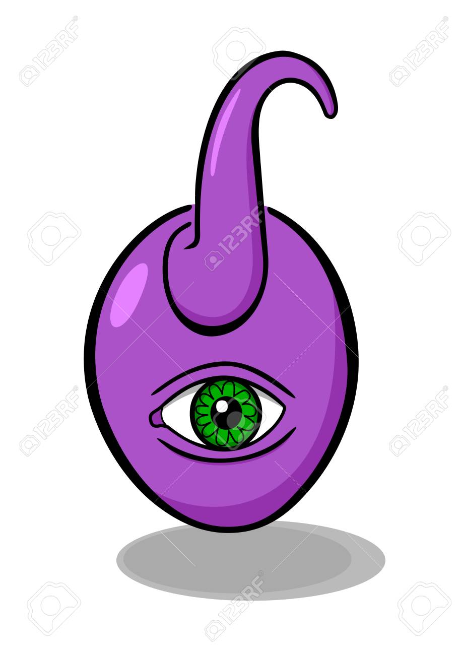 Purple Round Shaped Monster With One Green Eye And One Tentacle