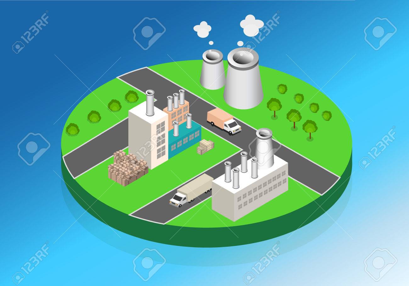 工業用建物工場やボイラー 等尺性の視点の工場で のイラスト素材 ベクタ Image