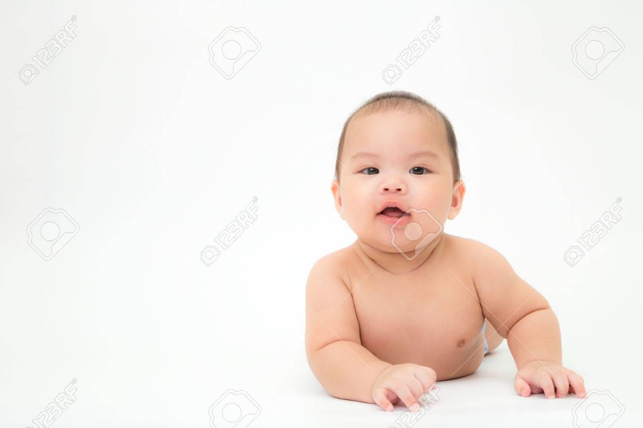 Healthy Child Lying On Stomach And Looking At Camera 5 Months Old Asian Baby Boy Stock Photo Picture And Royalty Free Image Image