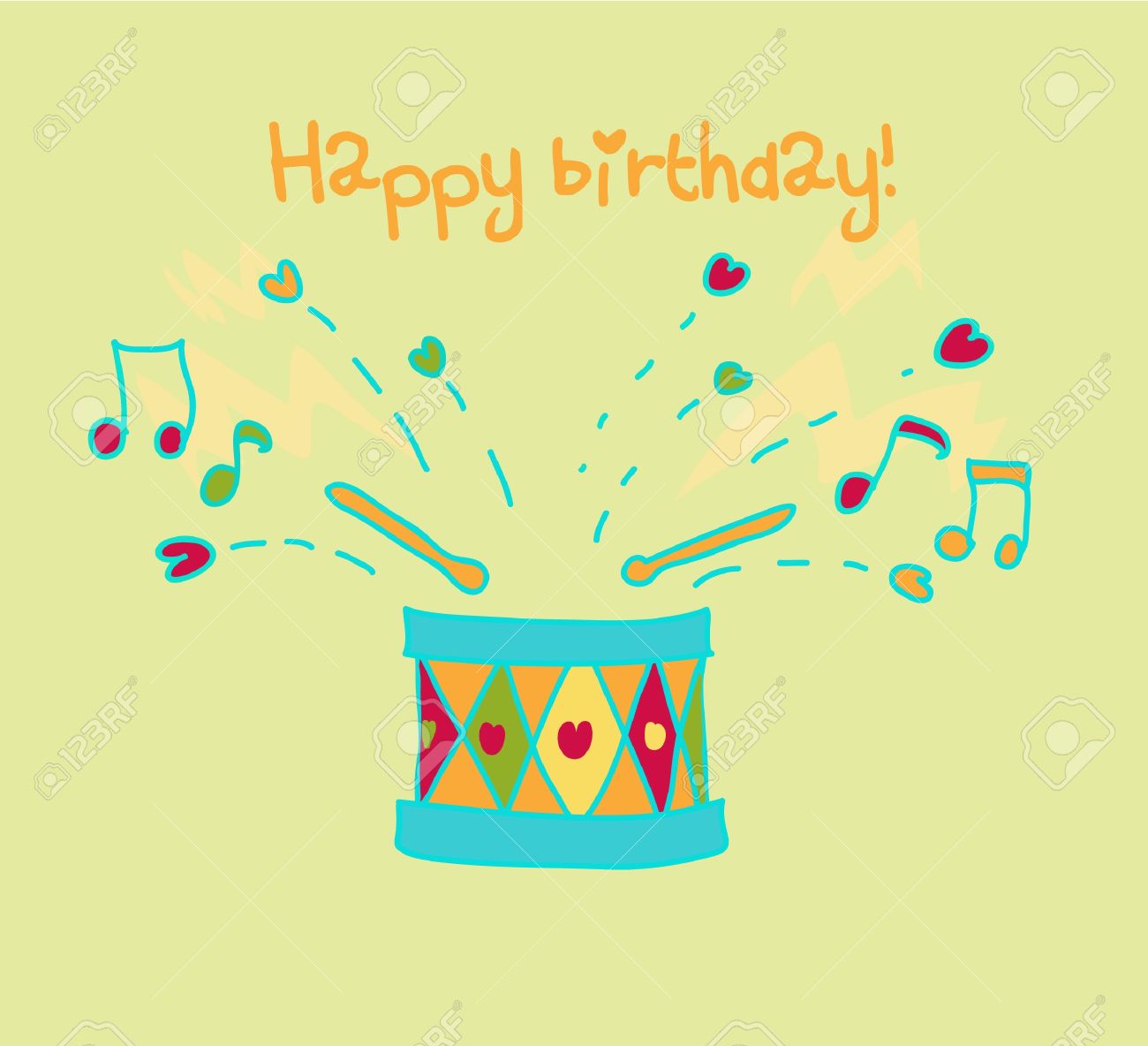 カラフルなドラム幸せな誕生日カード のイラスト素材 ベクタ Image