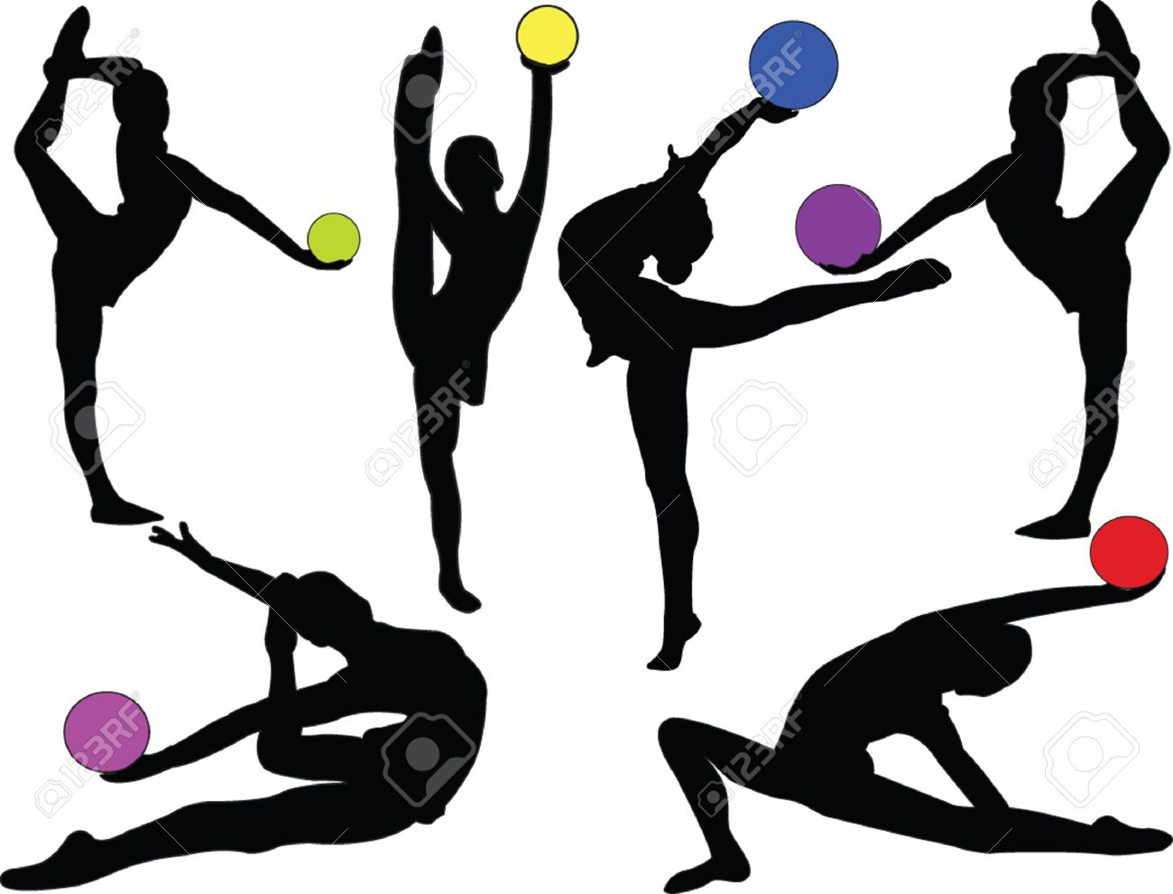 Las Niñas De Gimnasia Con Pelota - Vector Ilustraciones svg, vectoriales,  clip art vectorizado libre de derechos. Image 5090935