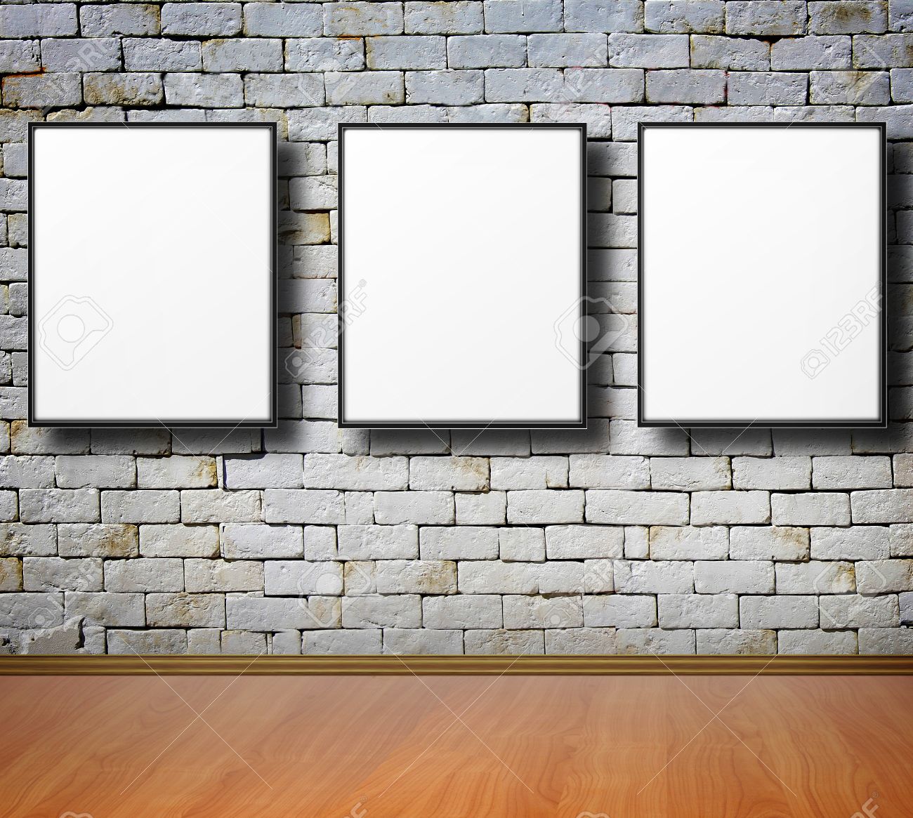 frames on white wall old brick stock photo picture and royalty free