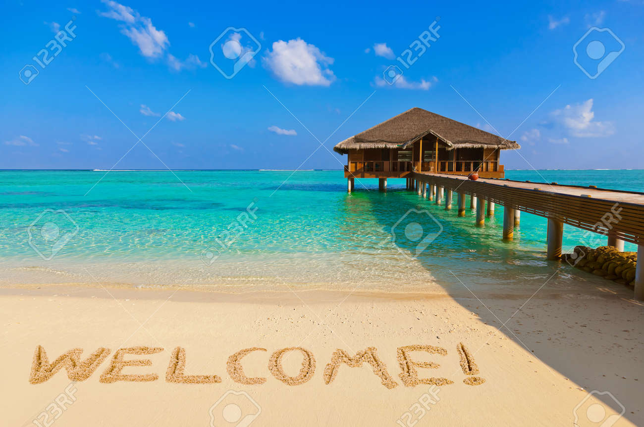 Word Welcome on beach - nature holiday background - 46641837 Word Welcome on beach - nature holiday background - 46641837