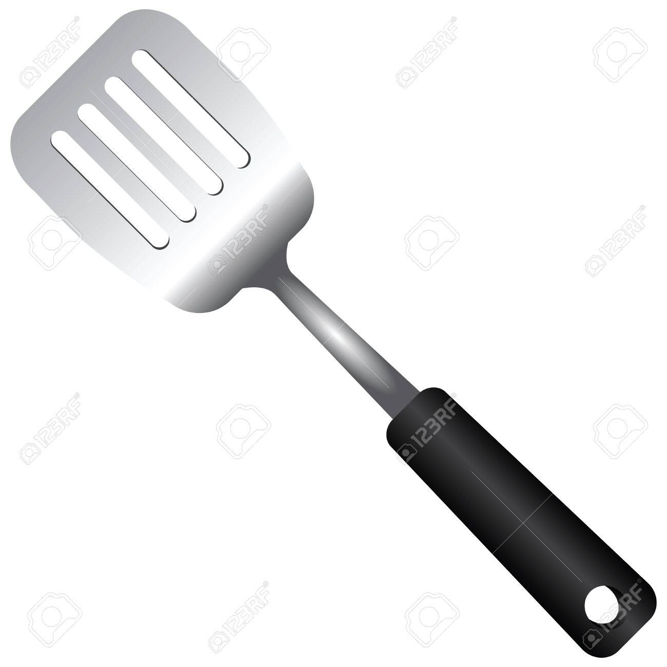 Steel Kitchen Spatula Isolated On White Background Vector