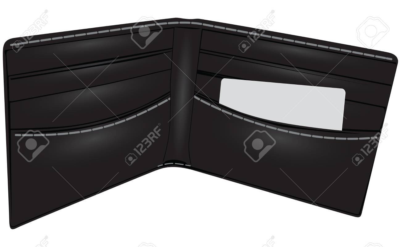 ビジネス カードを使って黒レザー折財布アクセサリー ベクトル イラスト のイラスト素材 ベクタ Image