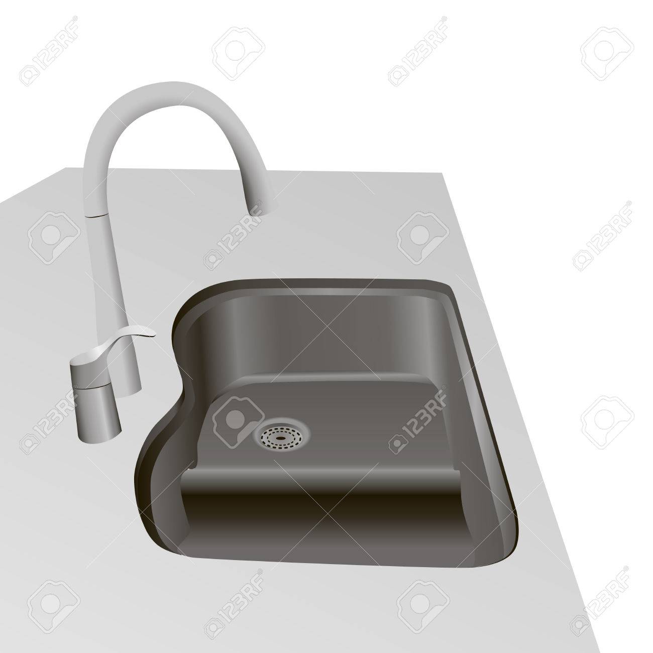 二重流しと台所の蛇口 ベクトル イラスト のイラスト素材 ベクタ Image