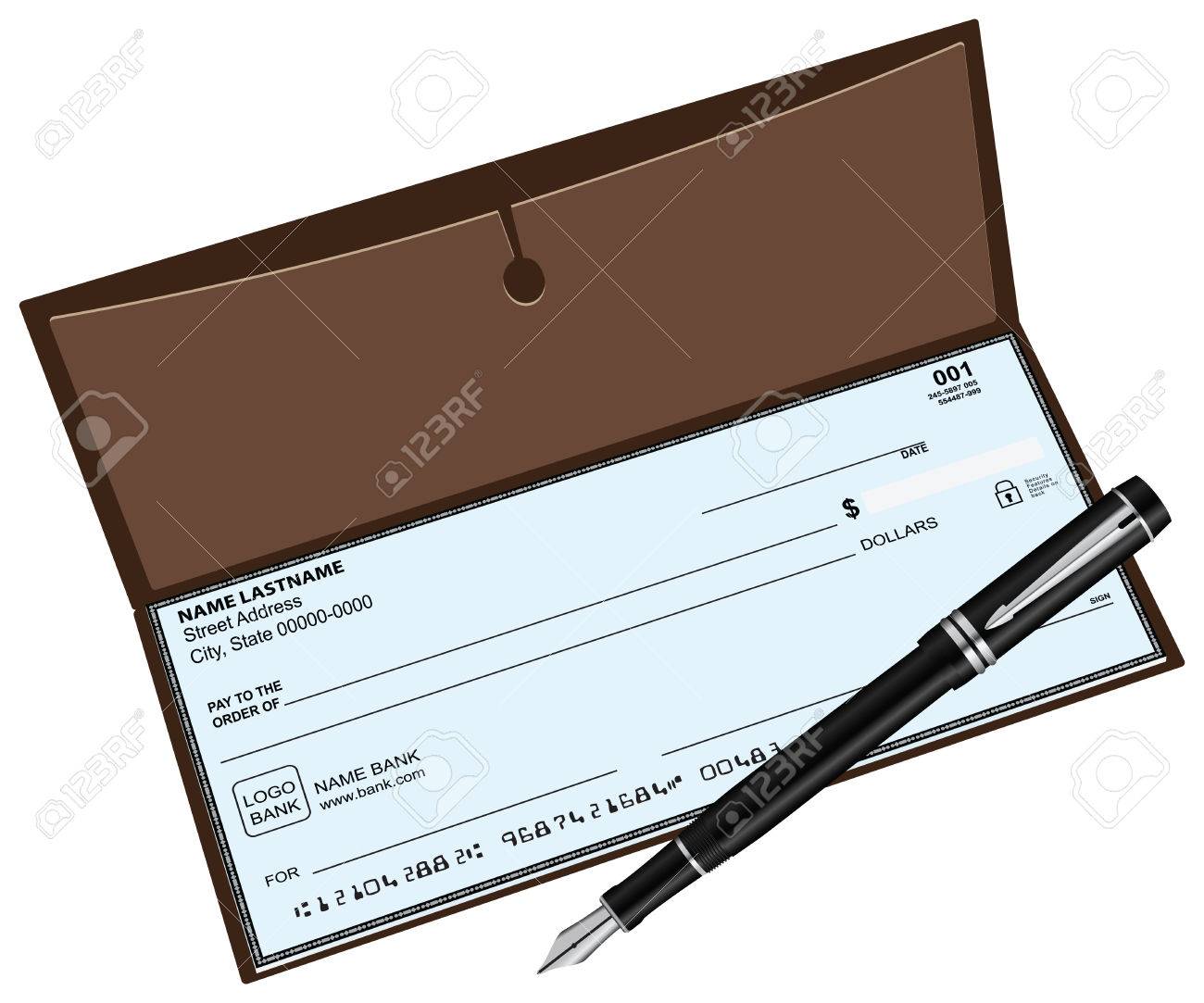 checkbook with a fountain pen vector illustration royalty free