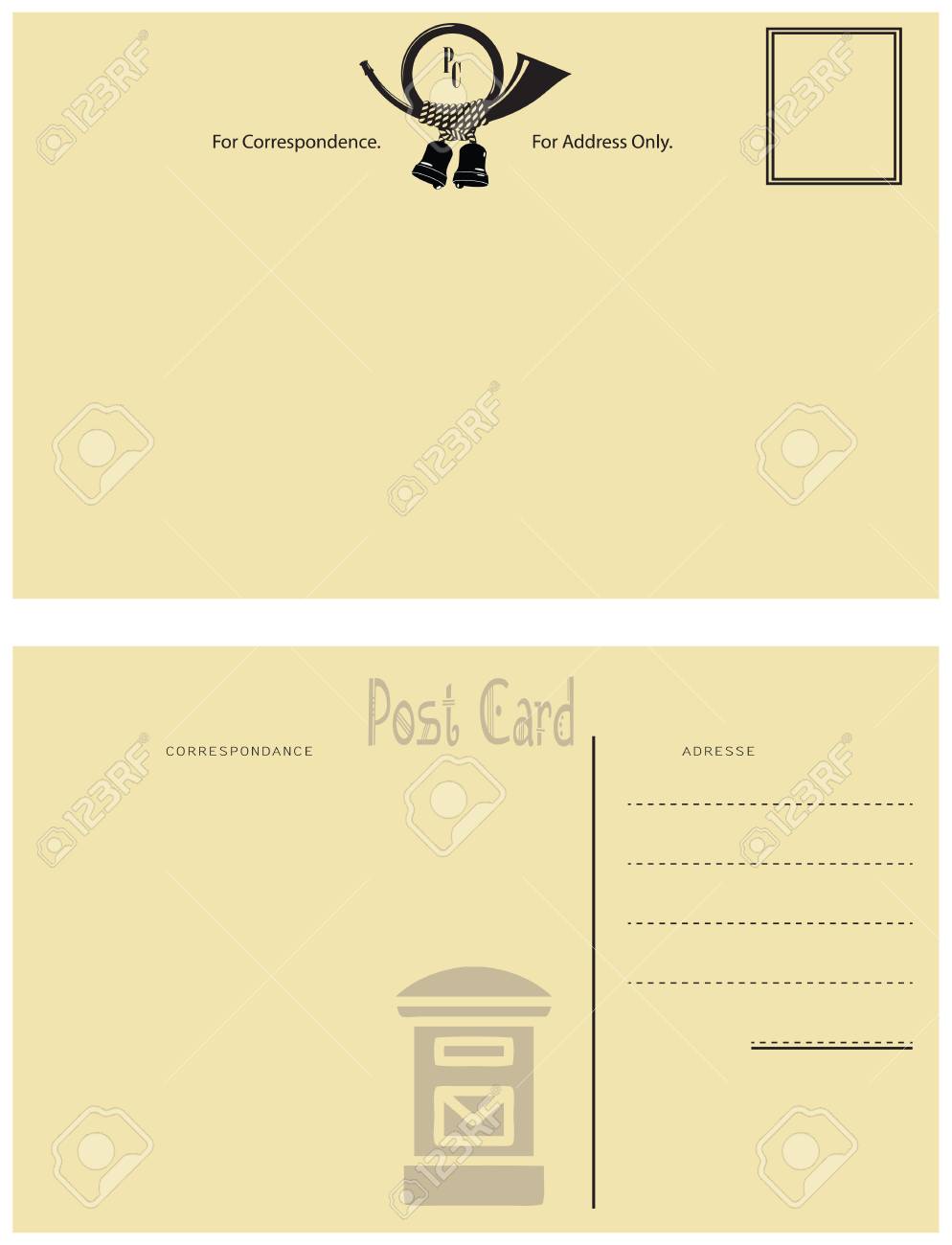 裏面に郵便ラッパとメールボックスからビンテージ ポスト カード のイラスト素材 ベクタ Image