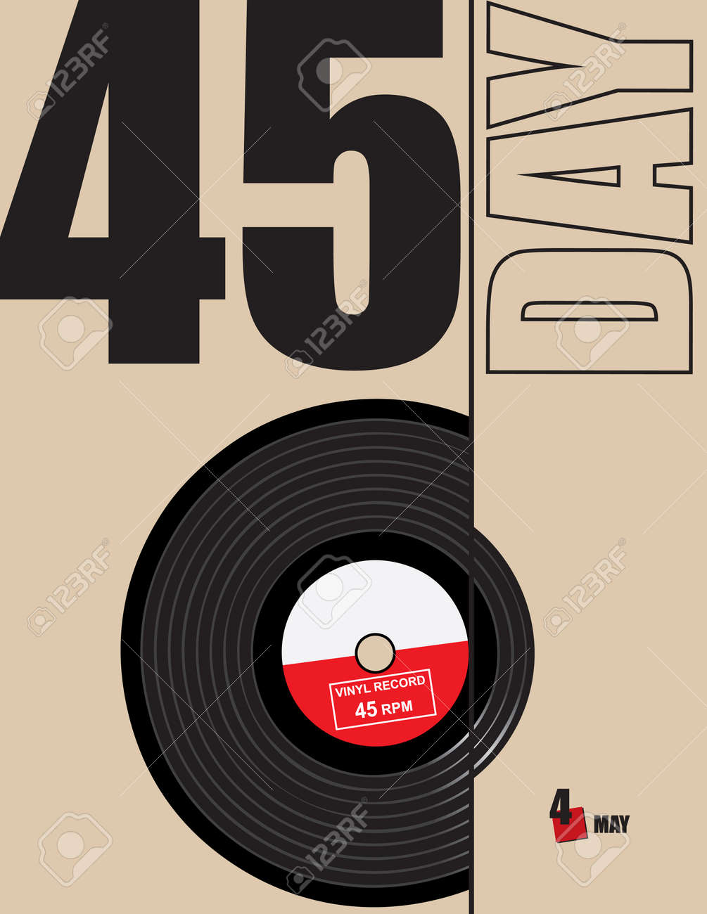 Poster for the celebration of 45 Day - 45 rpm vinyl record. Vector illustration. - 169441836 Poster for the celebration of 45 Day - 45 rpm vinyl record. Vector illustration. - 169441836