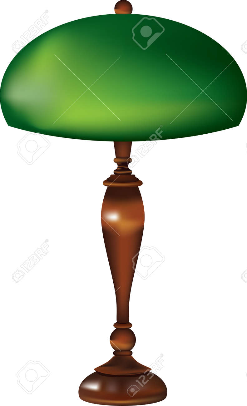 Retro table lamp with glass green shade and wooden stand. - 169674097 Retro table lamp with glass green shade and wooden stand. - 169674097