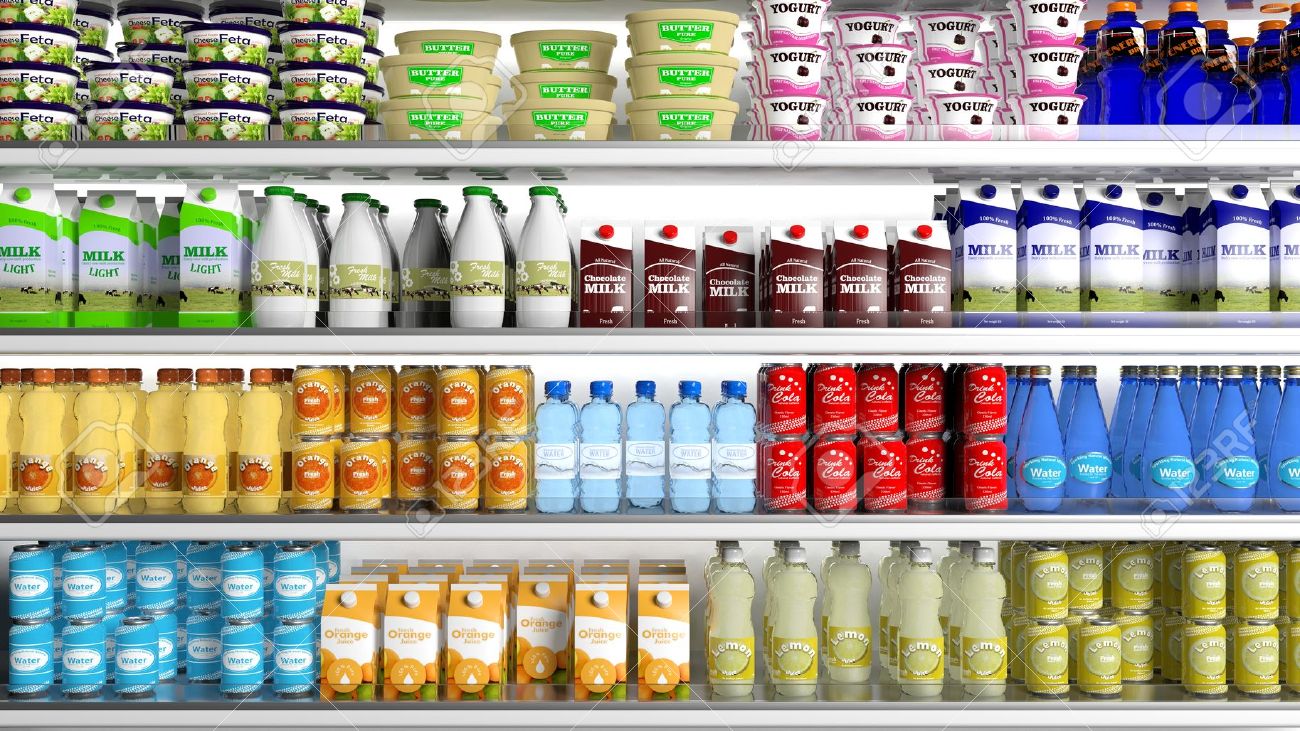 Supermarkt Kühlschrank Mit Verschiedenen Produkten Lizenzfreie Fotos,  Bilder und Stock Fotografie. Image 35758143.