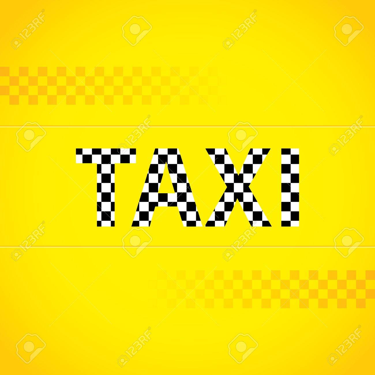市松模様のテキストと黄色のタクシー背景デザイン のイラスト素材 ベクタ Image