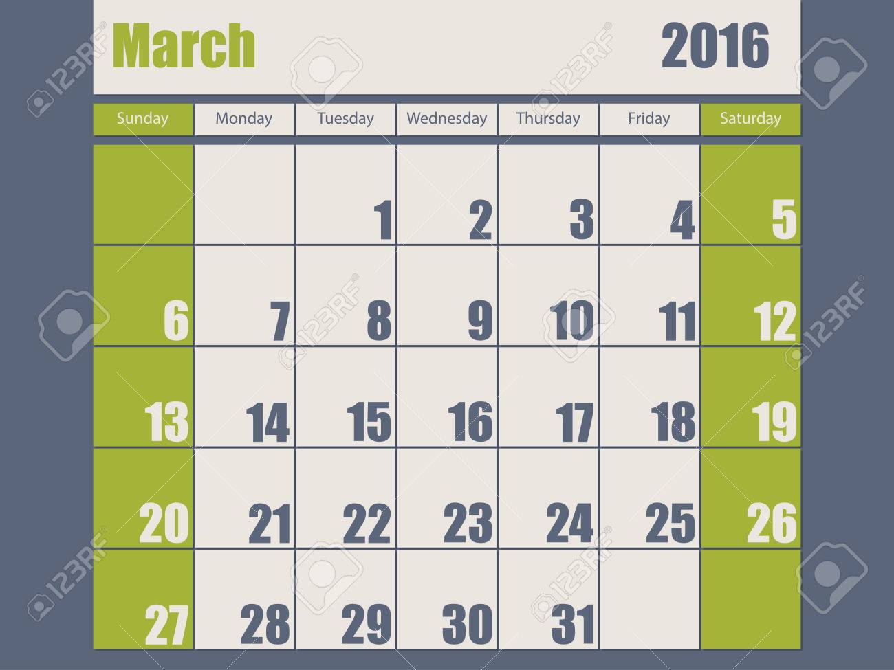 blue green colored 2016 calendar design for march month royalty free