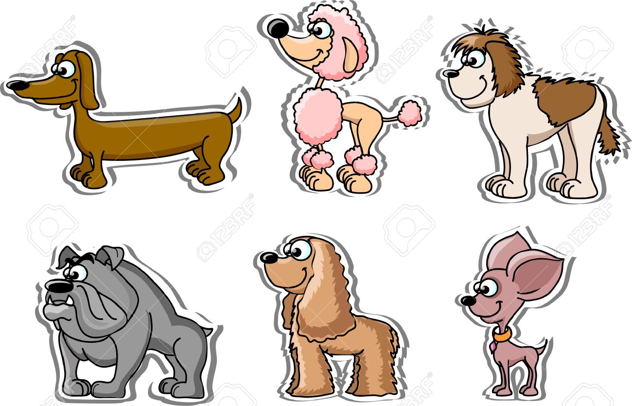 cartoon dogs 6 breeds royalty free cliparts vectors and stock