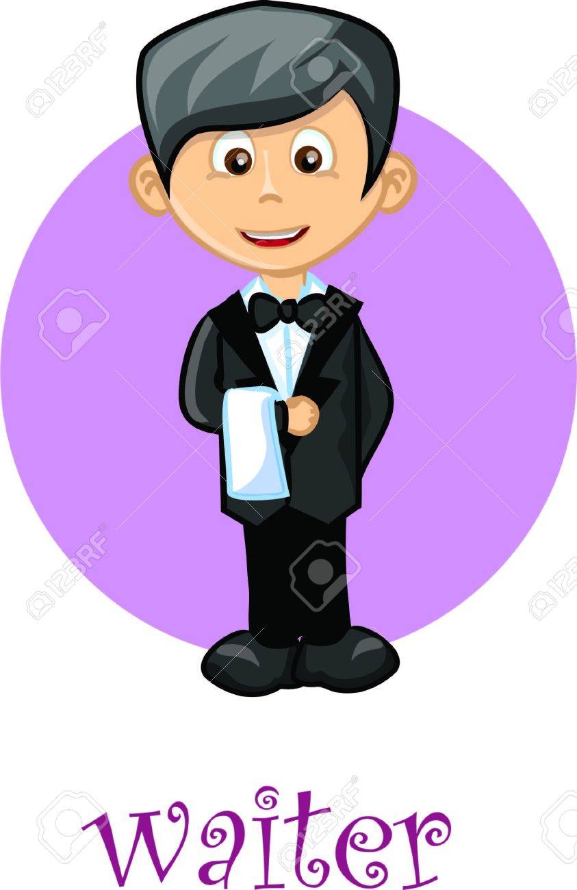 漫画かわいいウェイターのイラスト素材 ベクタ Image