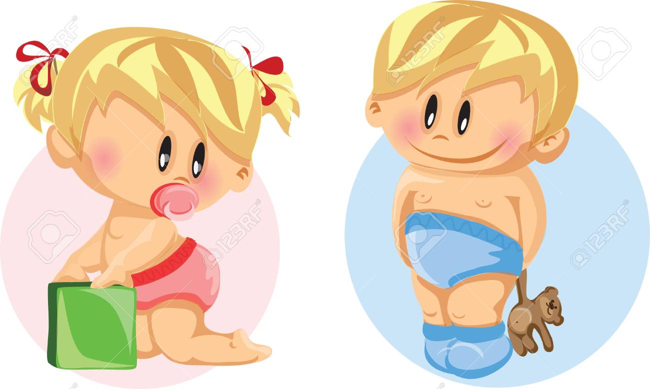 赤ちゃん男の子と女の子の赤ちゃんのベクトル イラストのイラスト素材 ベクタ Image