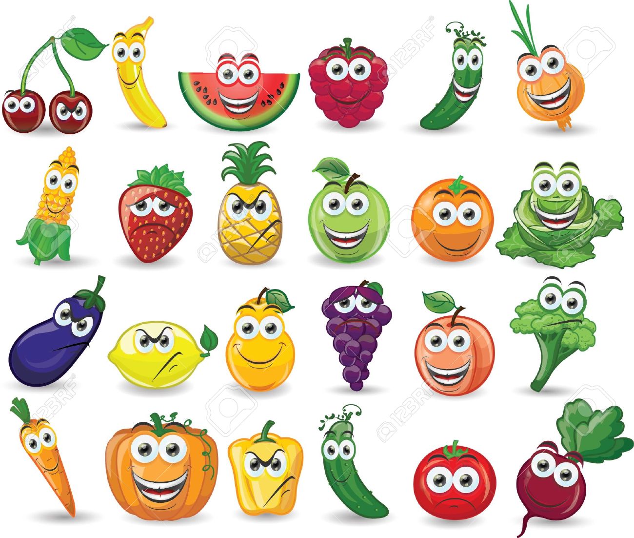 Cartoon Fruits And Vegetables With Different Royalty Free Cliparts Vectors And Stock Illustration Image