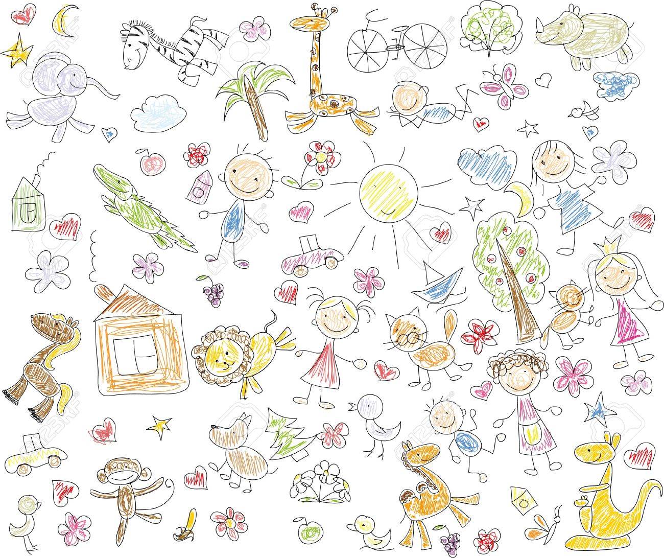 かわいい動物の子供たちのイラスト 水彩画風のイラスト素材