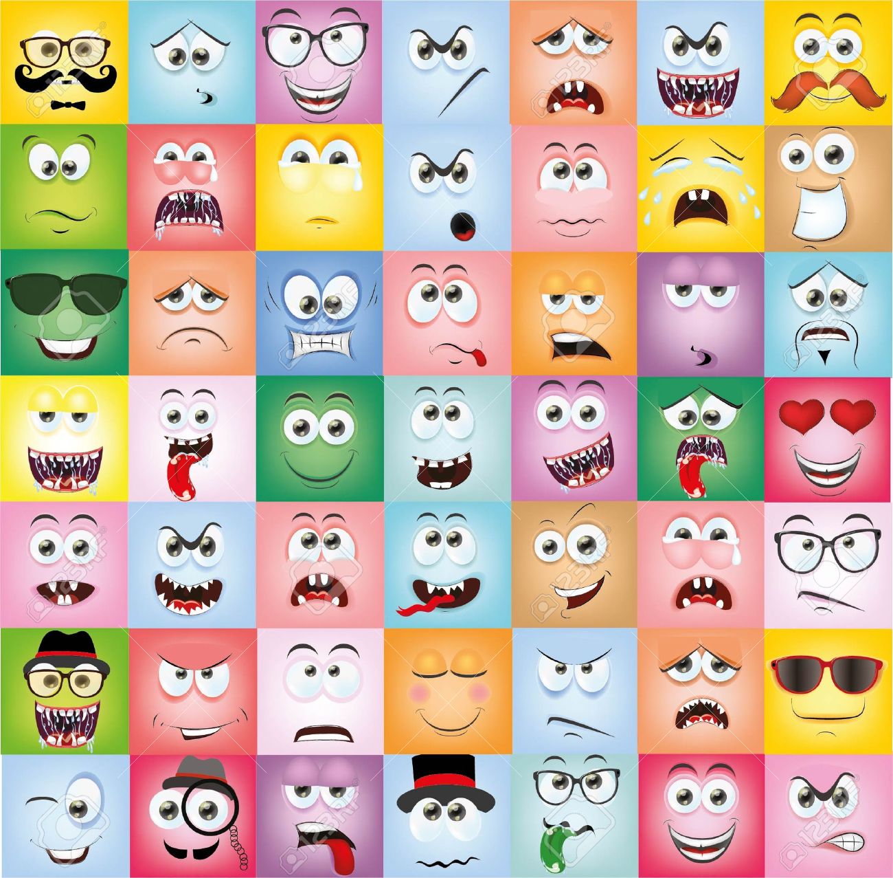 Set of cartoon faces with different emotions - 35863333 Set of cartoon faces with different emotions - 35863333