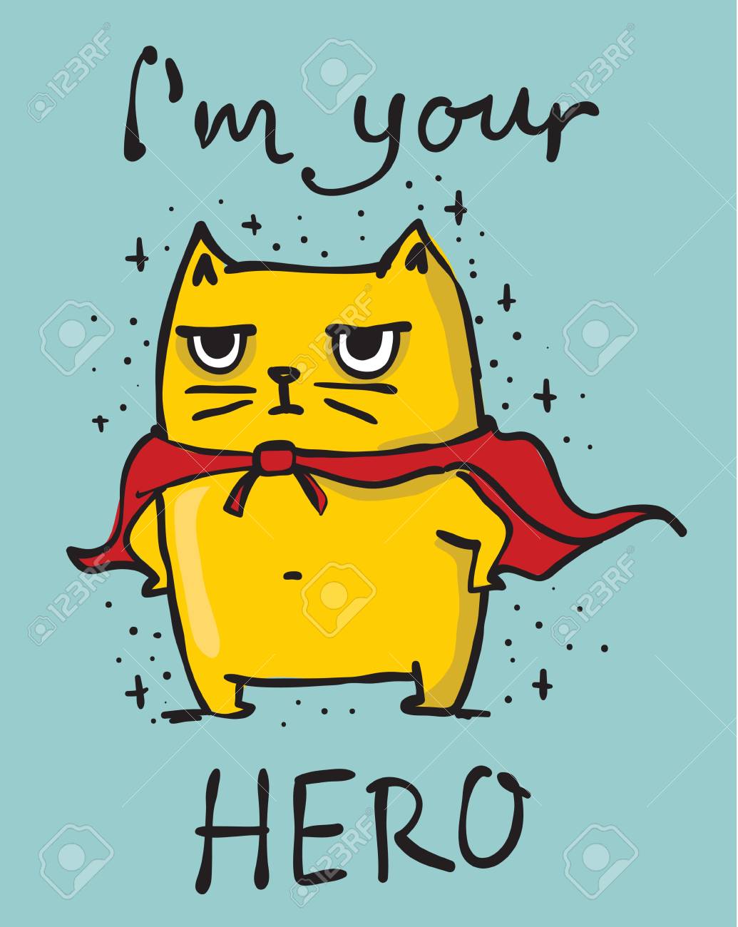 Carte De Vecteur De Dessin Animé Avec Un Chat Mignon Héros