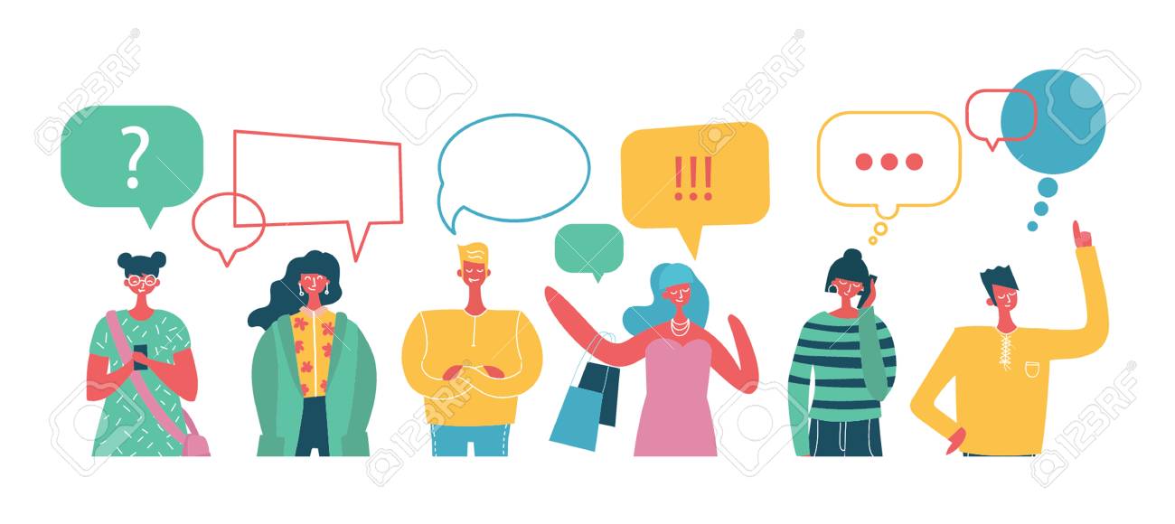 Vector illustration, flat style, businessmen discuss social network - 112735361 Vector illustration, flat style, businessmen discuss social network - 112735361