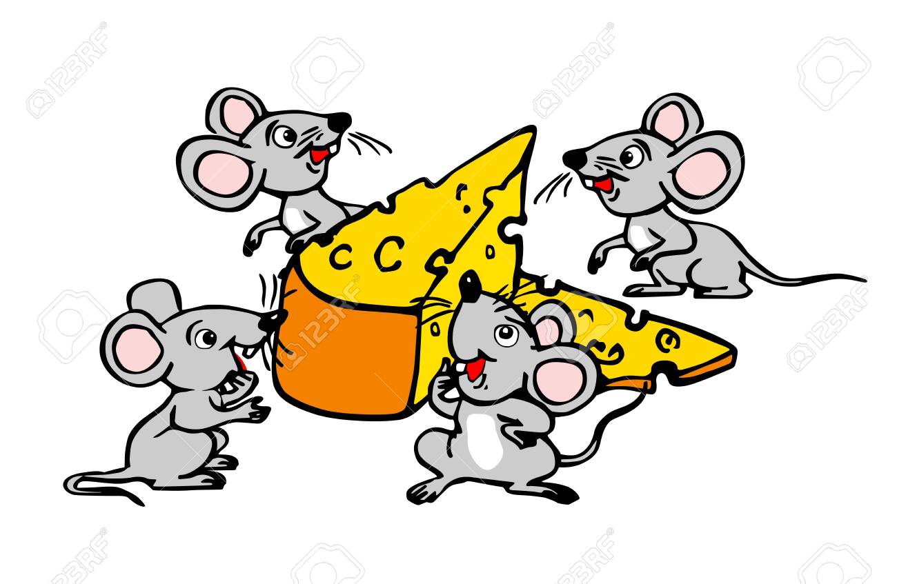 Four small mice found a large piece of cheese. Funny vector illustration on transparent background - 151213823 Four small mice found a large piece of cheese. Funny vector illustration on transparent background - 151213823