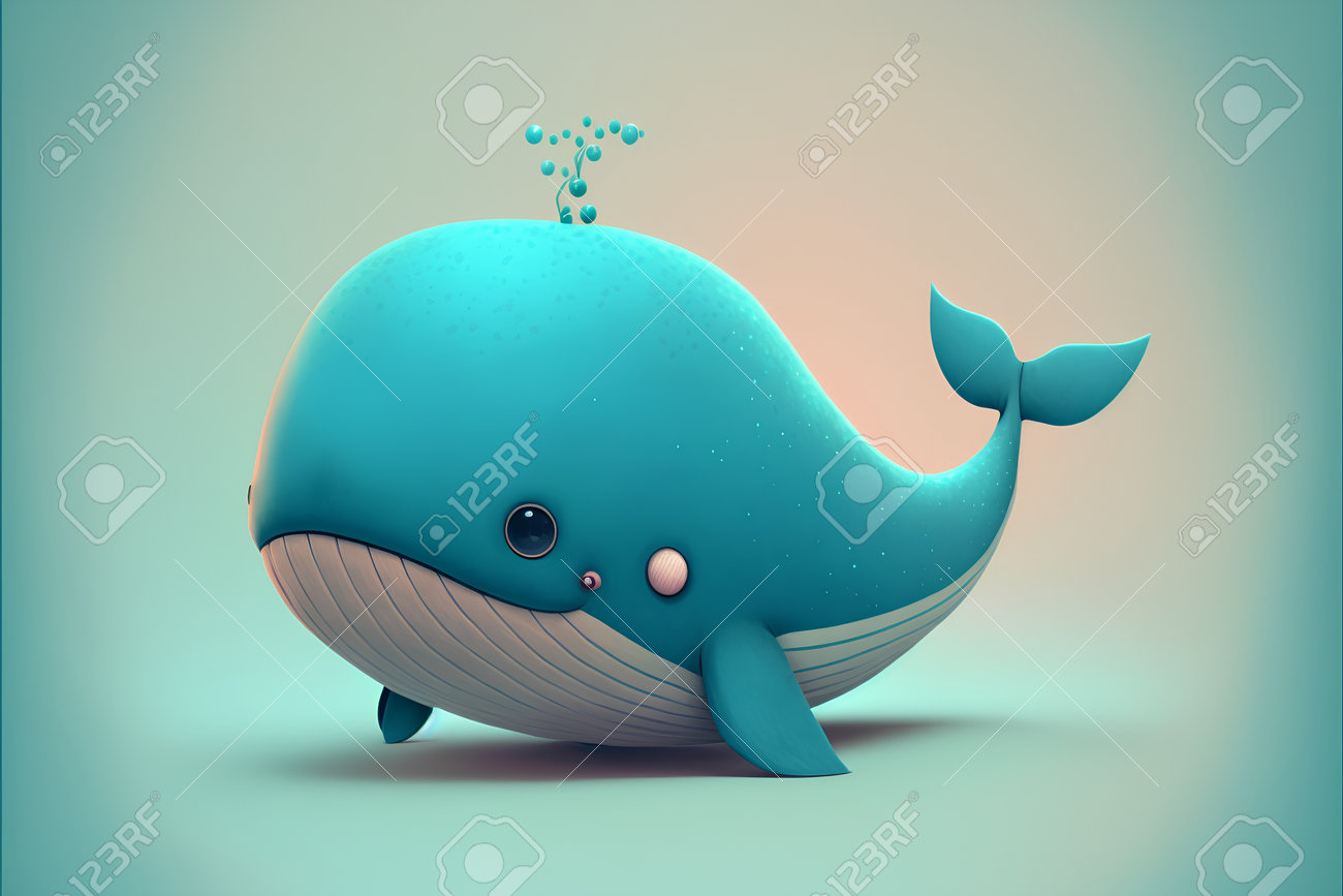 Cute Cartoon Blue Whale, 3d Rendering. Computer Digital Drawing.  免费图像和照片197672352。