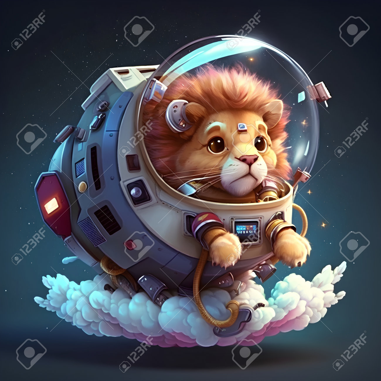Cartoon Lion Astronaut In A Spacesuit On Space Background - Illustration  For Children Free Image and Photograph 198356098., image size:1300x1300