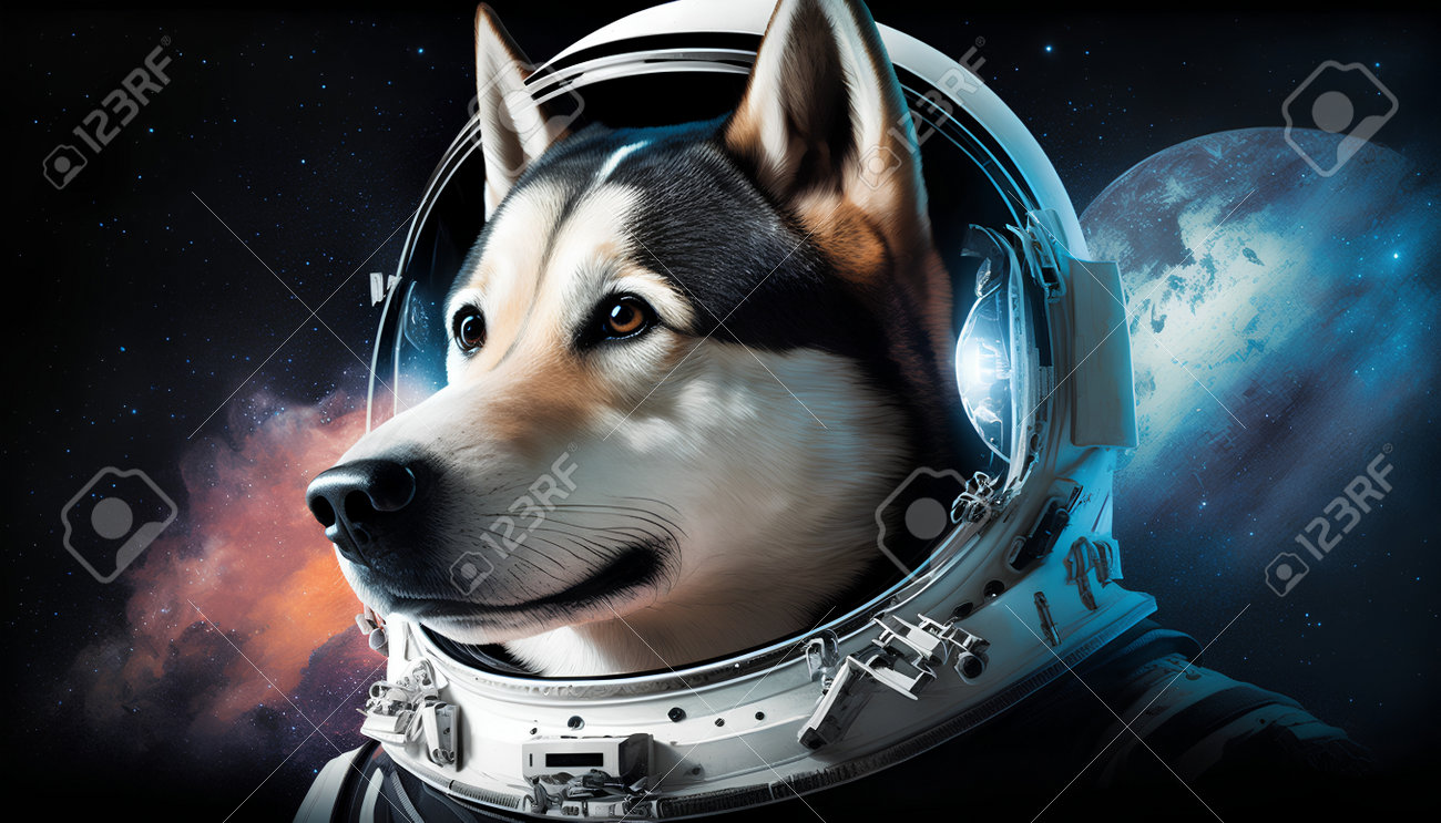 Astronaut Dog In Space. Portrait Of A Husky Dog. Free Image and Photograph  198364556., image size:1300x743