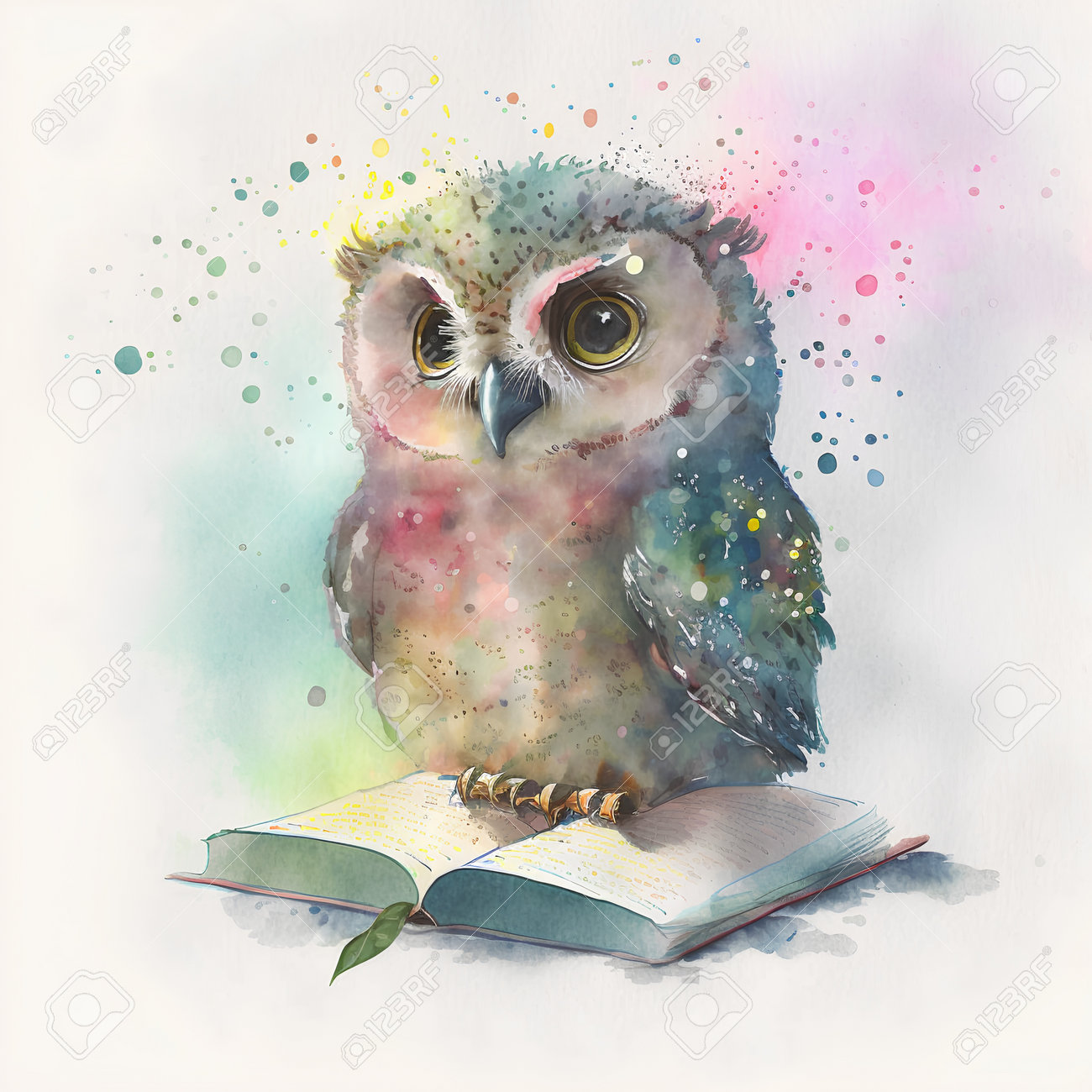 シマフクロウの水彩画