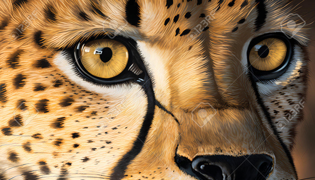 Close-up Of A Beautiful Cheetah's Eye, Digital Painting Бесплатное  Изображение и фотография 198371784.